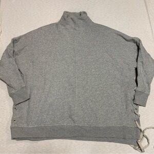 Free People Gray Sweatshirt Split Sides Tie Up Women’s Size Small Oversized FLAW